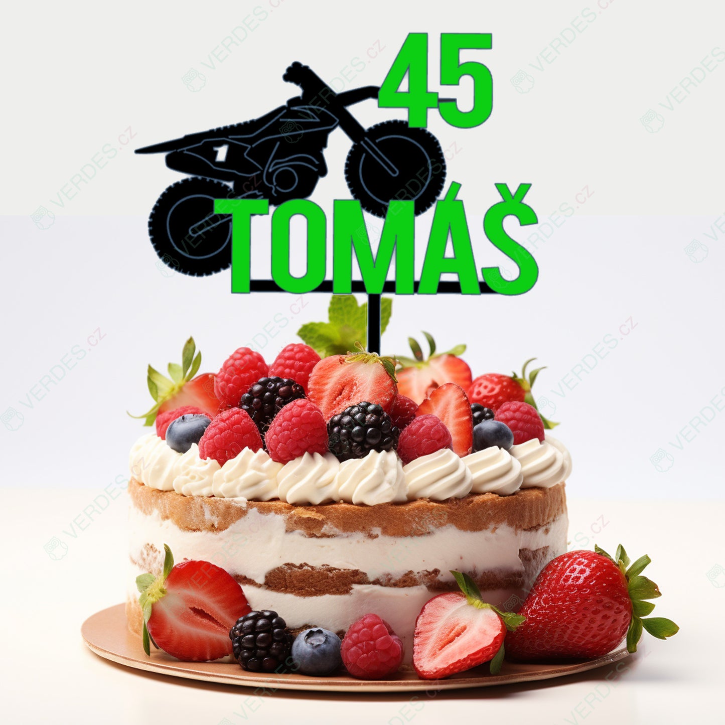 Cake topper - Motocross bike with a name and a soccer ball