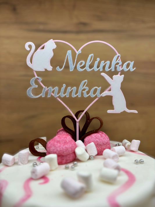Zápich - Srdce s kočičkami se jménem na míru