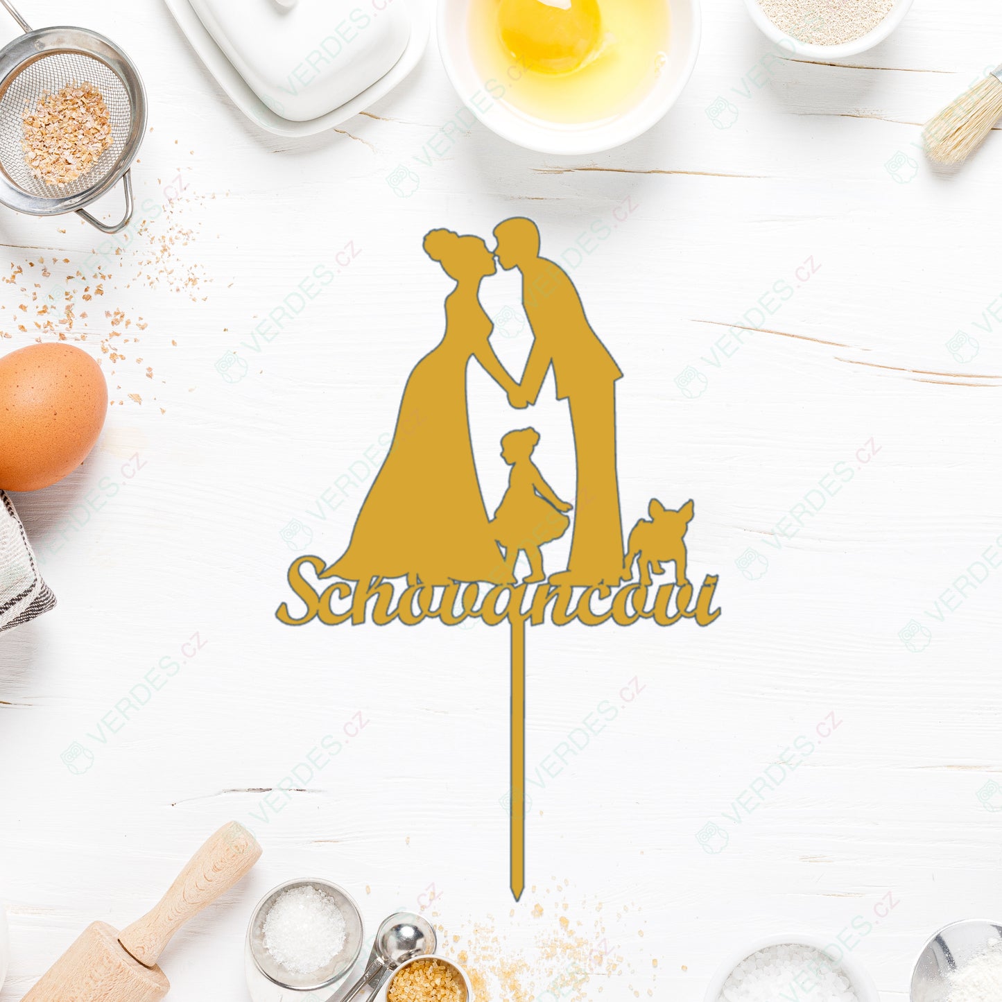 Kuchenbacken - Hochzeit - Frischvermählte mit einem kleinen Mädchen und einem Hund mit Wunschnamen 